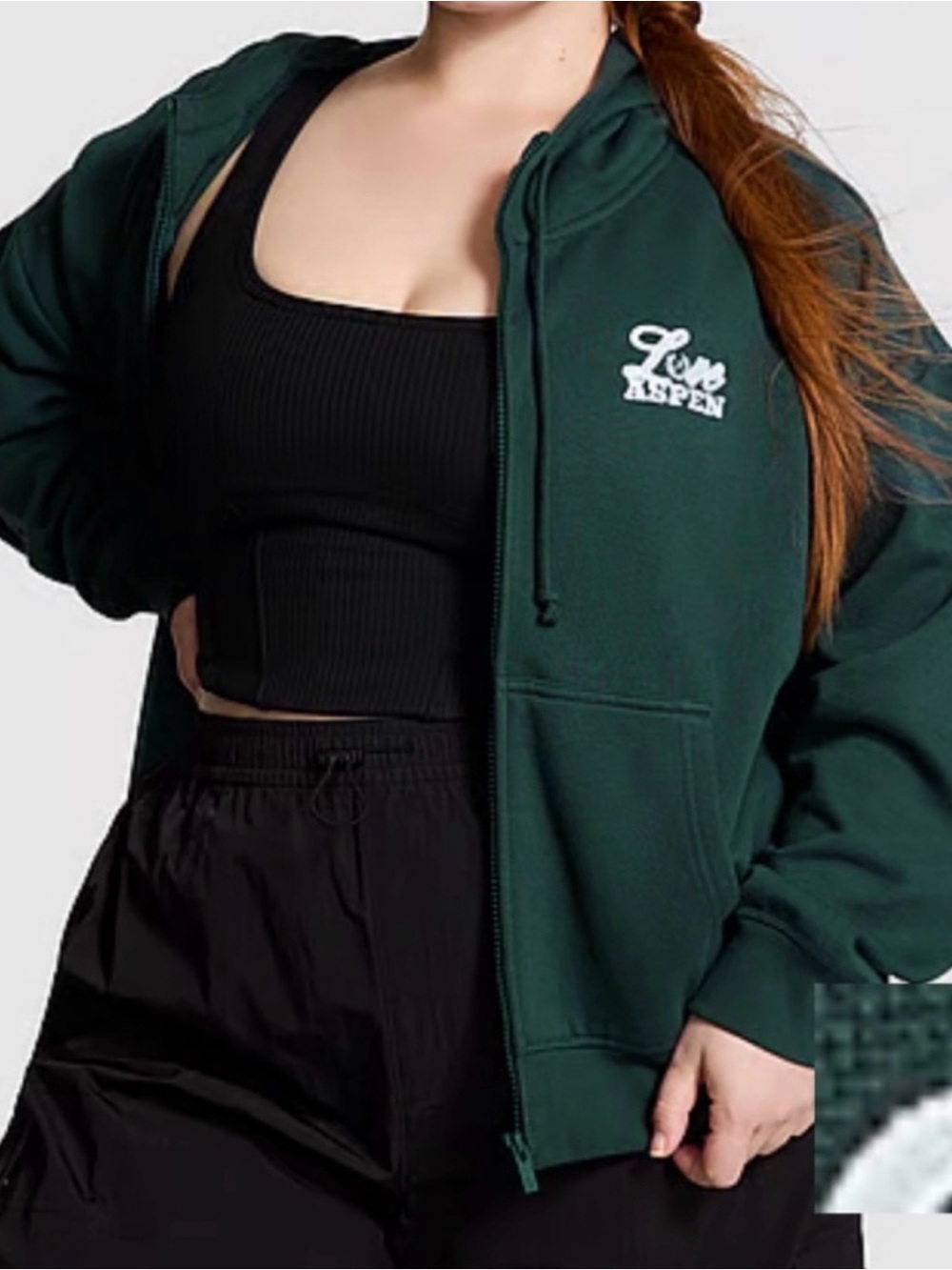 Primark Dark Green Zip Hoodie with White Script Logo